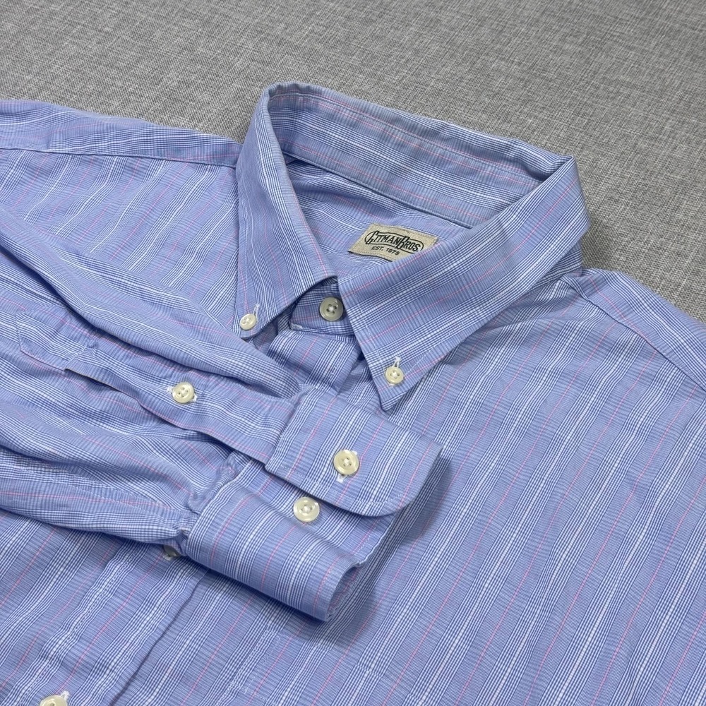 Gitman Bros. Button-Down Dress Shirt Mens 2XL Blue Check Long Sleeve Cotton USA